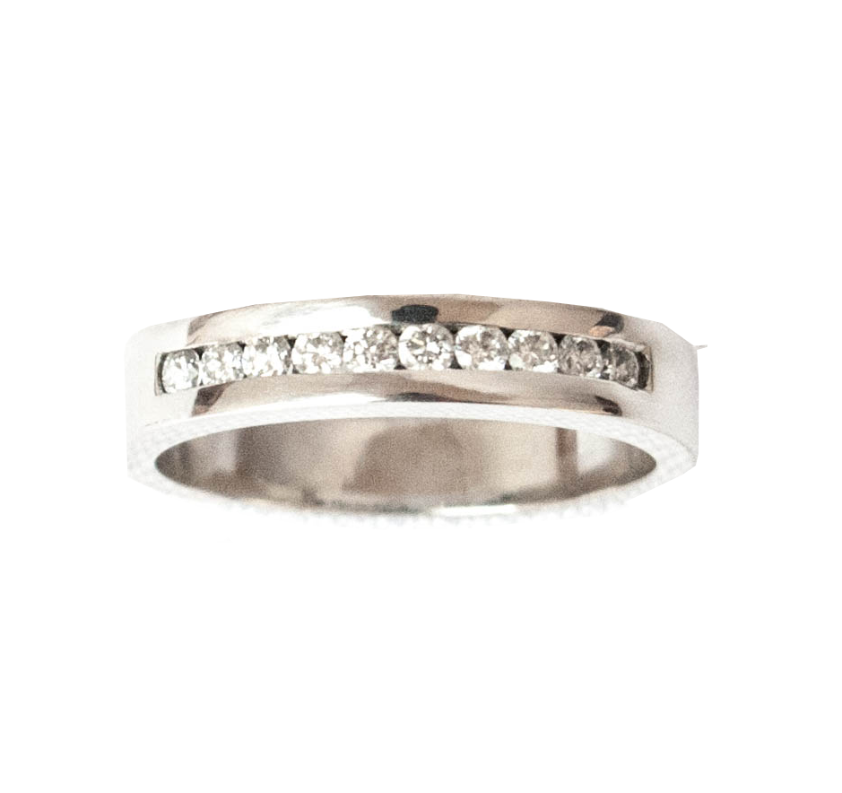 Anillo Cintillo de Oro blanco y diamantes