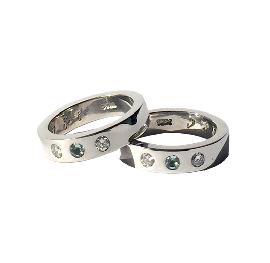 Argollas Oro blanco + Aguamarina + Diamantes