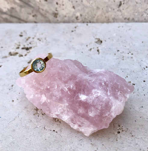 Nebulae - Anillo Oro + Aguamarina redonda